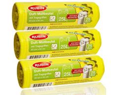 Rubin Duft Müllbeutel - 25 Liter (75 Stück) - Mit Tragegriffen - dezent duftend - 3er Pack (3 x 25 Stück) - Ideal für Haushalt- Büro- und Badeimer