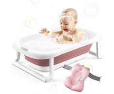 Babybadewanne, Säugling Babywanne, Faltbare Badewanne für Neugeborene mit Kissen für 0-2 Jahre, Rosa