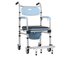 HENGMEI Rollstuhl auf Rollen Duschstuhl Fahrbarer Toilettenstuhl Nachtstuhl mit Aluminiumlegierung Toilettenrollstuhl Klappbar, Höhenverstellbar, Rückenlehne