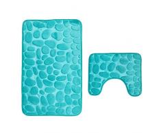 Pauwer Badezimmermatten 2-teilig rutschfest Waschbar Badvorleger Set,Badematte und WC-Vorleger,80 x 50 cm,Aqua