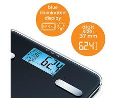 Beurer BF 185 Diagnosewaage, Personenwaage zur Messung von Gewicht, Körperfett, Körperwasser, Muskelanteil und Knochenmasse, mit Berechnung des Kalorienbedarfs AMR, mit 10 Benutzerspeicherplätzen