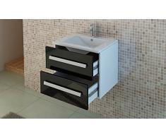 Jet-Line Badset Waschtisch Arosa II inkl. Soft Close, Schwarz Waschbecken Badmöbel hjochglanz Soft Close 2 Schubladen mit Becken