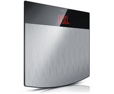 CSL - Digitale Körperwaage im Slim Design - Badezimmer Waage aus Edelstahl - Personenwaage digital - max. 150kg - 4x DMS Mess-Sensoren - 3,5 Zoll LED-Display - rostfreier Edelstahl