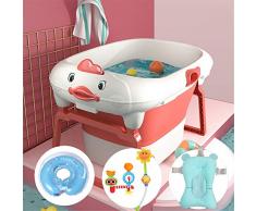 LHY BATHLEADER Baby Wanne Faltbar, Reisebadewanne, Babydesign Badewanne Badespielzeug, Baby Badewanne Mit Badematte/Schwimmring, Rot, (0-10 Alter)