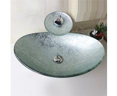Chicstyleme Modern Waschbecken Set Gehärtetes Glas Oval mit Wasserfall Wasserhahn