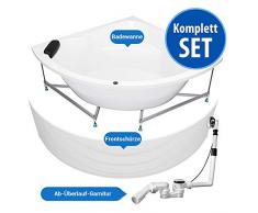AQUADE Badewanne 150 x 150 extra stabile Eckbadewanne mit Untergestell 150x150 cm Modell: Kassel + Kissen