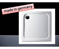 KOMPLETT-PAKET: Duschwanne 80 x 80 cm superflach 2,5 cm weiß Dusche mit GERADER UNTERSEITE Acryl + Styroporträger/Wannenträger + Ablaufgarnitur chrom DN 90