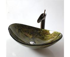 Homelava Modern Gehärtetes Glas Waschbecken mit Ablaufgarnitur, Montagering(Oval)