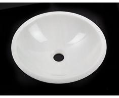 Waschbecken Waschschale rund 100% weiss Marmor Aufstazwaschbecken Handwaschbecken Naturstein, Durchmesser 34-35cm