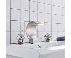 shuip Wasserhahn/Badausstattung Waschbecken Waschbecken Grifo Doppelgriff Drei Löcher an Deck montiert Griff aus gebürstetem Glas mit heißem und kaltem Wasser