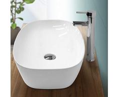 ECD Germany Waschbecken Waschtisch - 605x380x140 mm - aus Keramik - Oval - Weiß - Aufsatzbecken Aufsatzwaschbecken Waschschale Handwaschbecken Aufsatzwaschtisch Spülbecken Wasserfall Waschchlüssel