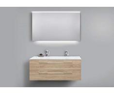 Intarbad ~ Badmöbel Set Glas- Doppelwaschtisch 120cm mit Unterschrank, Led Lichtspiegel Bramberg Fichte