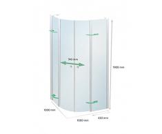 Duschkabine 100x100 cm, Viertelkreisdusche 100x100x190 cm (LxBxH), Radius 55 cm, Dusche rund 100x100 cm, 4-teilig, ESG 6 mm, D