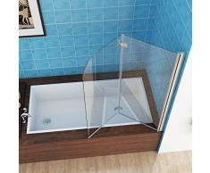 MIQU 100 x 140 cm Badewannen 2 TLG. Faltwand Aufsatz Duschwand Duschabtrennung Nano Glas