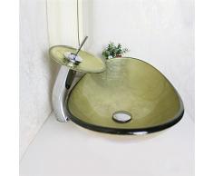 HomeLava Modern Waschbecken Set Glas Oval mit Wasserfall Wasserhahn