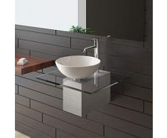 Alpenberger Weiß Glaswaschschale Ø 38 cm mit Klarglas Waschtischplatte 60 cm