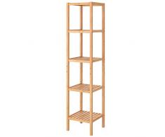 Homfa Badezimmerregal Bambus Badregal schmal Standregal verstellbar Bücherregal mit 5 Ablagen Pflanzenregal für Bad Wohnzimmer Balkon 33x33x146.3cm