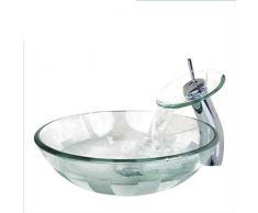 Jgophu Glasschale, Waschbecken, Waschbecken mit Wasserfall Wasserhahn gehärtetes Glas Waschbecken Set
