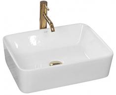 VBChome Waschbecken Keramik 48 x 36 Oval klein eckig Waschtisch Aufsatz-Waschschale BADEZIMMER WC Keramikwaschbecken