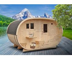 FinnTherm Saunahaus Oval inkl. Elektro-Ofen (6 kW) | Premium-Thermoholz - Gartensauna Außensauna