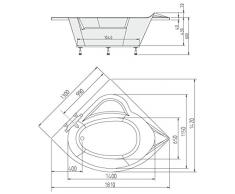 Eck-Badewanne Sissy 130 x 130 cm Komplettset mit Acrylschürze weiß zum Verkleiden, Wannenfüßen und Ablaufgarnitur