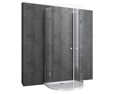 U-Duschkabine Duschtasse & Ablaufgarnitur 100x100 aus 8mm ESG-Sicherheitsglas mit Easy-Clean Nano-Beschichtung, Klarglas, Halbkreis-Dusche R03k aus Echtglas