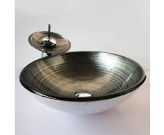 Homelavafans Modern Waschbecken Rund Glas Aufsatz Waschschale mit Wasserfall Wasserhahn Set