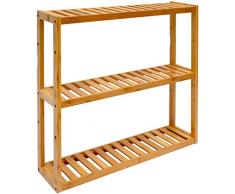 DuneDesign Wandregal 54x60x15cm Bambus Bad-Regal 3 Fächer Holz Ablage Badezimmer Hängeregal Aufbewahrung Küche