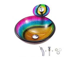 XJTNLB Waschtisch Handwaschbecken Glas Rund Armatur Bad Wasserfall Montagering Syphon Waschbecken Aufsatzwaschbecken