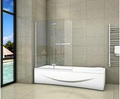 Aica Sanitär Badewannenaufsatz Duschabtrennung 100x140cm 2-teilig Faltbar Duschwand für Badewanne mit Handtuchhalter