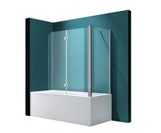Badewannenfaltwand C113 Wandanschlag rechts in Klarglas 6mm ESG-Glas Nano-Versiegelung, BTH: 70x120x140cm