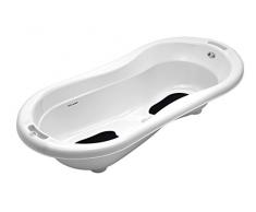 Rotho Babydesign TOP Xtra Große Badewanne, Mit 2 Antirutschmatten und Ablaufstöpsel, Ideal für 2 Kinder, 0-36 Monate, TOP Xtra, Weiß, 205000001