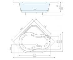 Eck-Badewanne Edith 152 x 152 cm Komplettset mit Acrylschürze weiß zum Verkleiden, Wannenfüßen und Ablaufgarnitur