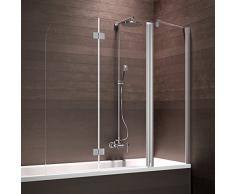Schulte Badewannenaufsatz Duschabtrennung Badewanne 3 teilig mit Festelement, 150x140 cm, Sicherheitsglas klar beschichtet, Profile chrom-optik, Triplex
