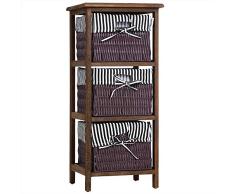 Casaria Korbregal Badregal mit 3 Körben Landhaus Stil Paulownia Holz Bad Küchen Regal Anrichte Schublade Schwarz Braun