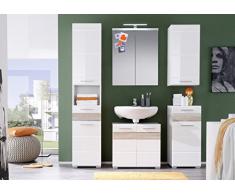 Trendteam MZ10341 Bad Hochschrank weiß Hochglanz, Absetzungen Eiche-sägerau hell Rillenstruktur, BxHxT 37x182x31 cm