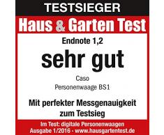 CASO BS1 - Design Personenwaage, bis 200 kg in 0,1 kg Schritten, besonders präzise (auch auf Teppichböden), 6mm Sicherheitsglas, großes LED Display, Auto ON/OFF, Überlastungs- und Batterieanzeige