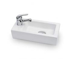 Vilstein Mini-Waschbecken, Gäste WC, Hänge- oder Aufsatzwaschbecken, Keramik, klein, 36,5cm x 18cm x 9cm, Hahnloch Links