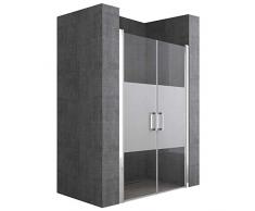 Sogood Nischentür 99cm - 103cm Nischendrehtür Duschabtrennung Teramo24 195cm ESG-Sicherheitsglas Duschtür mit Milchglas-Streifen Drehtür mit Hebe- und Senkmechanismus inkl. NANO-Beschichtung