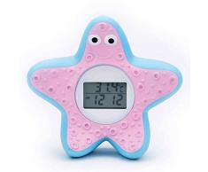 Badethermometer Baby, Wasserthermometer Baby, digitales Badethermometer Baby für sicheres Baden, mit LED Warmalarm, Uhr und Timer-Funktion, Seestern Design, rosa