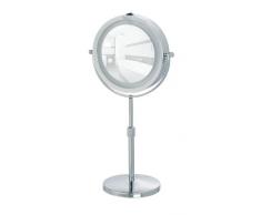 WENKO 3656540100 LED Kosmetikspiegel Lumi, Spiegelfläche ø 13cm, 500% Vergrößerung, Stahl, 21 x 35-45 x 13.5 cm, Chrom
