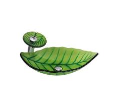 Zavddy Waschbecken Aufsatzbecken Blatt-Form-Behälter-Spülen Ausgeglichenes Glas Waschbecken Hotel Badezimmer Creative Art Basin Aufsatzbecken Arbeitsplatte Becken (Farbe : Grün, Size : 55x350x175)