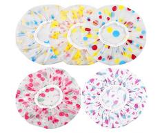 NATUCE 5 Stück Wiederverwendbare Duschhaube, Wasserdichte Duschkappe Elastische Badehaube, Haarschutz Haarhaube für Frauen Spa Salon