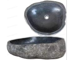 Oakome vidaXL Aufsatzwaschtisch, Waschbecken, Waschbecken aus Stein, Becken, River Stone, oval, 40-45 cm