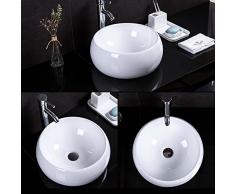 Keramik Waschbecken Rund - HomeLava Aufsatzwaschbecken mit Pop up Ablaufgarnitur, 32 x 15 cm, Weiß
