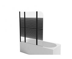 MARWELL BLACK LINES Badewannenaufsatz 125 x 140 cm 3-teilig faltbar - aus 4mm starken Einscheibensicherheitsglas, matt schwarzes Design