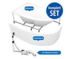 AQUADE stabile asymmetrische Eckbadewanne mit Untergestell 160 x 100 cm Rechts Modell: Mainz + LED