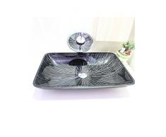 HomeLava Modern Waschbecken Glas Eckig Aufsatz Waschschale mit Wasserfall Wasserhahn Set