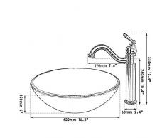 shuip Wasserhahn/Badausstattung Waschbecken Waschbecken Glas Handbemalt + Nickel gebürstet Küchenarmatur Spüle Kombinationssatz Mischbatterie Wasserhahn