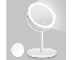 Kasimir Kosmetikspiegel mit Licht Schminkspiegel mit LED Beleuchtung Make Up led Reise Spiegel Batterie Via Touch-Screen Und 360°Rotierbarer - Weiß